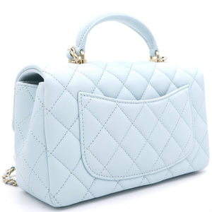 Lambskin Quilted Mini Top Handle Rectangular Flap Light Blue