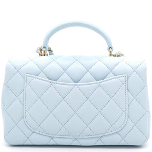 Lambskin Quilted Mini Top Handle Rectangular Flap Light Blue