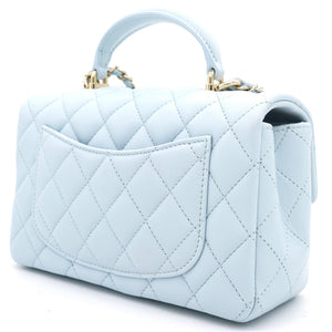 Lambskin Quilted Mini Top Handle Rectangular Flap Light Blue