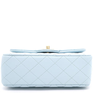 Lambskin Quilted Mini Top Handle Rectangular Flap Light Blue