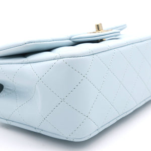 Lambskin Quilted Mini Top Handle Rectangular Flap Light Blue
