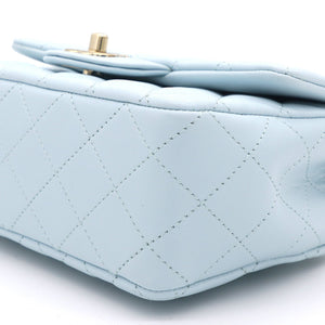 Lambskin Quilted Mini Top Handle Rectangular Flap Light Blue
