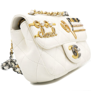 Lambskin Quilted Mini Coco Clips Flap White