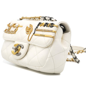 Lambskin Quilted Mini Coco Clips Flap White