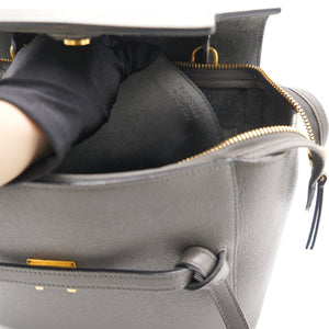 Grey Leather Micro Belt Top Handle Bag