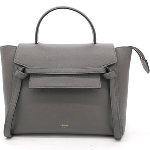 Grey Leather Micro Belt Top Handle Bag