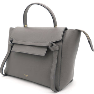 Grey Leather Micro Belt Top Handle Bag