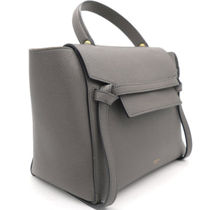 Grey Leather Micro Belt Top Handle Bag