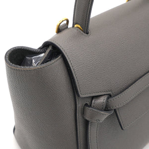 Grey Leather Micro Belt Top Handle Bag