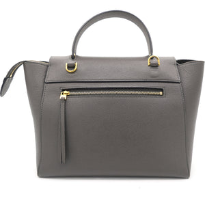 Grey Leather Micro Belt Top Handle Bag