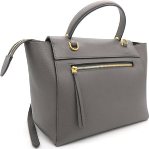 Grey Leather Micro Belt Top Handle Bag