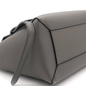 Grey Leather Micro Belt Top Handle Bag