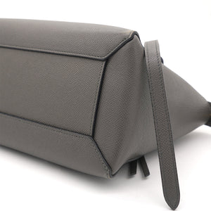 Grey Leather Micro Belt Top Handle Bag