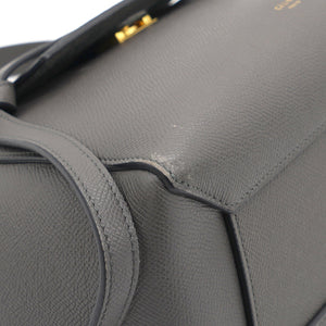 Grey Leather Micro Belt Top Handle Bag