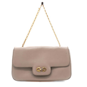 Metallic Beige Leather Gancini Flap Bag