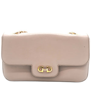 Metallic Beige Leather Gancini Flap Bag