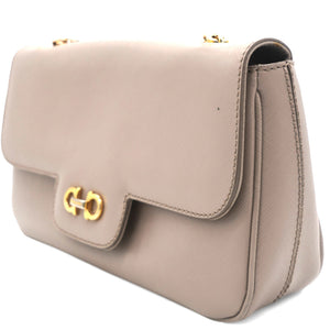 Metallic Beige Leather Gancini Flap Bag