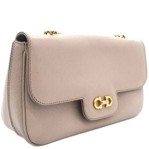 Metallic Beige Leather Gancini Flap Bag