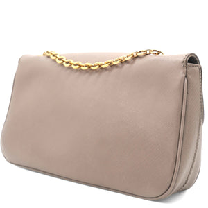Metallic Beige Leather Gancini Flap Bag