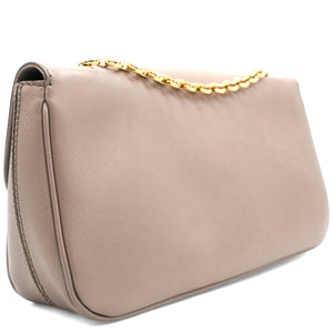 Metallic Beige Leather Gancini Flap Bag