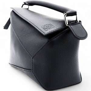 Black Leather Mini Puzzle Shoulder Bag