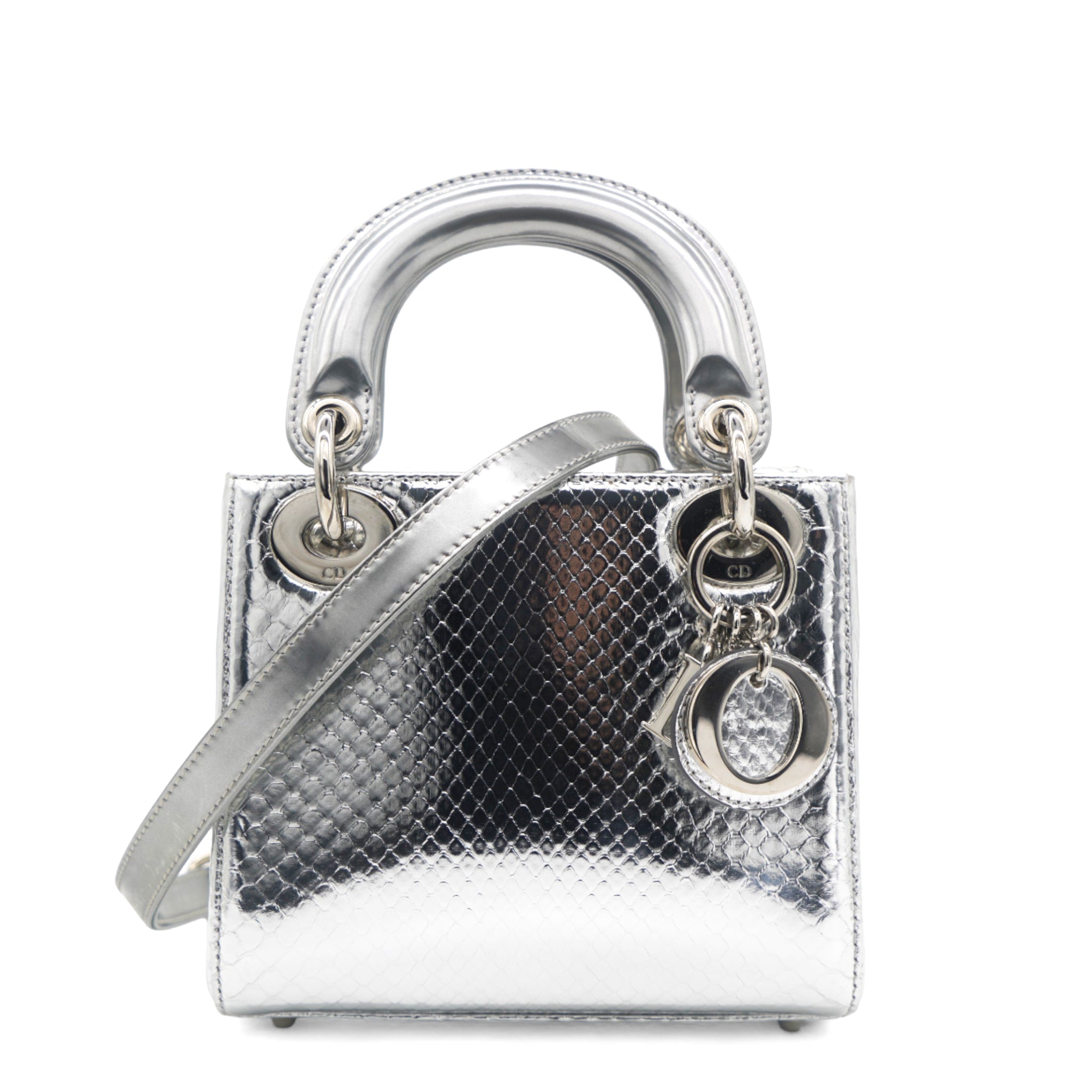 Metallic Snakeskin Mini Lady Dior Silver
