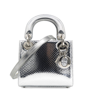 Metallic Snakeskin Mini Lady Dior Silver