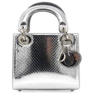 Metallic Snakeskin Mini Lady Dior Silver