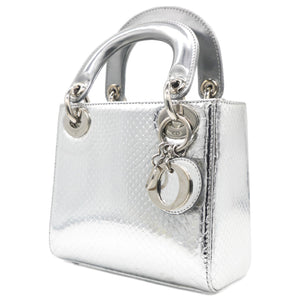 Metallic Snakeskin Mini Lady Dior Silver
