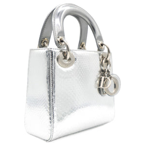 Metallic Snakeskin Mini Lady Dior Silver