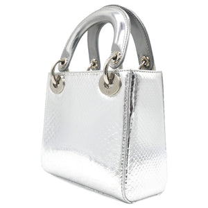 Metallic Snakeskin Mini Lady Dior Silver