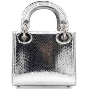 Metallic Snakeskin Mini Lady Dior Silver