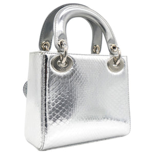 Metallic Snakeskin Mini Lady Dior Silver
