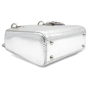 Metallic Snakeskin Mini Lady Dior Silver