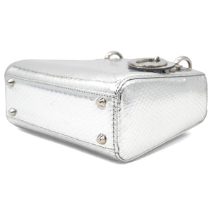 Metallic Snakeskin Mini Lady Dior Silver