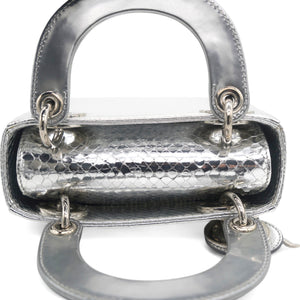 Metallic Snakeskin Mini Lady Dior Silver