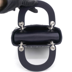 Satin Crystal Cannage Mini Lady Dior Black