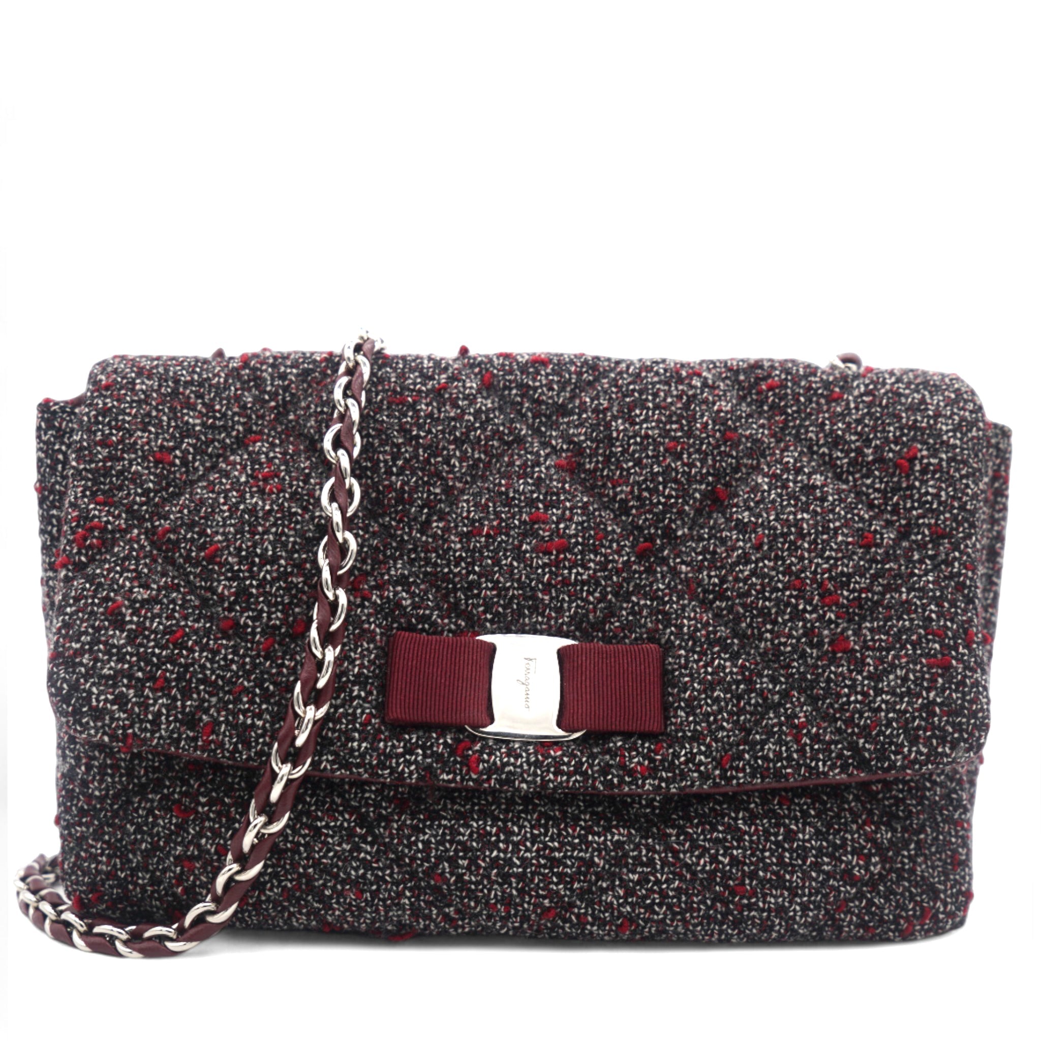 Tweed Quilted Gelly Bag Burgundy Multicolor