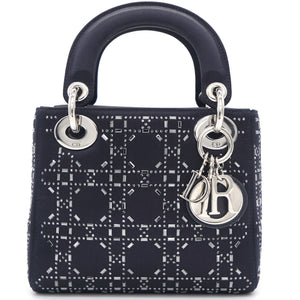 Satin Crystal Cannage Mini Lady Dior Black