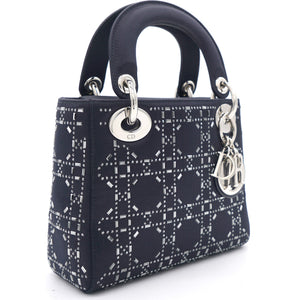 Satin Crystal Cannage Mini Lady Dior Black