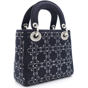 Satin Crystal Cannage Mini Lady Dior Black