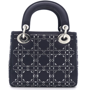 Satin Crystal Cannage Mini Lady Dior Black