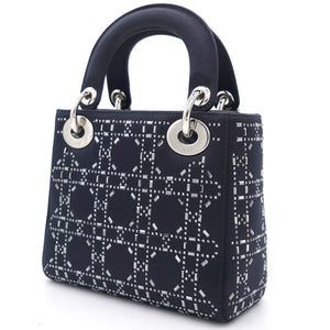 Satin Crystal Cannage Mini Lady Dior Black