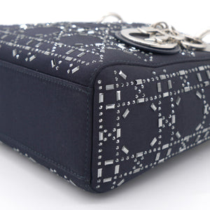 Satin Crystal Cannage Mini Lady Dior Black