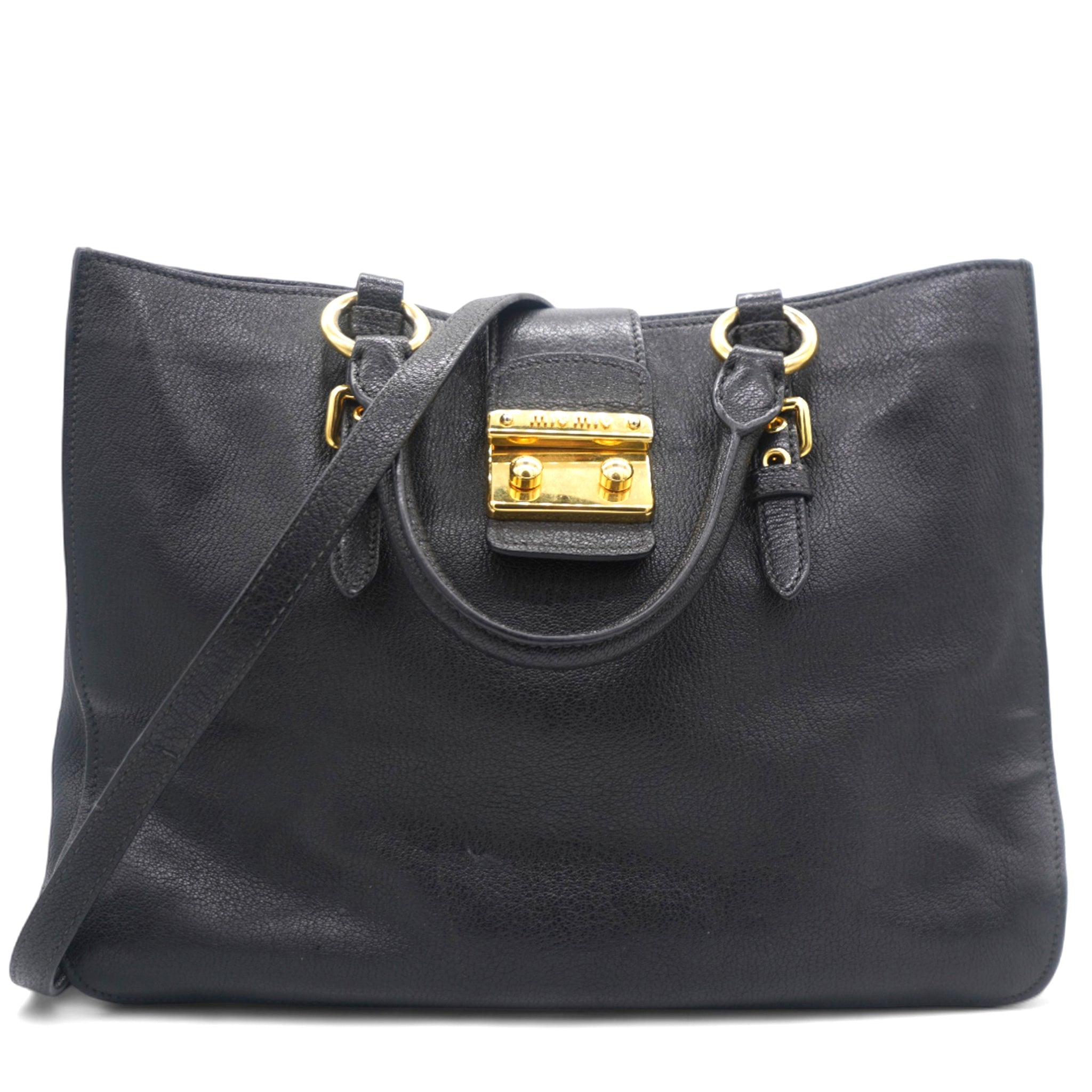 Black Madras Leather Pushlock Tote Large