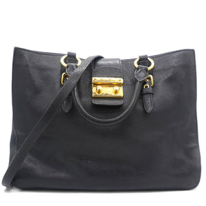 Black Madras Leather Pushlock Tote Large