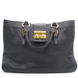 Black Madras Leather Pushlock Tote Large