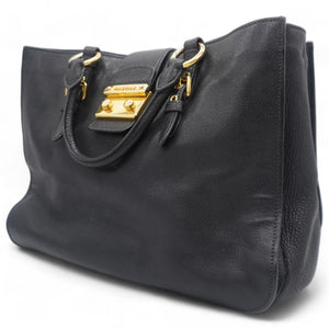 Black Madras Leather Pushlock Tote Large