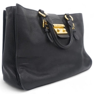 Black Madras Leather Pushlock Tote Large