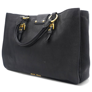 Black Madras Leather Pushlock Tote Large
